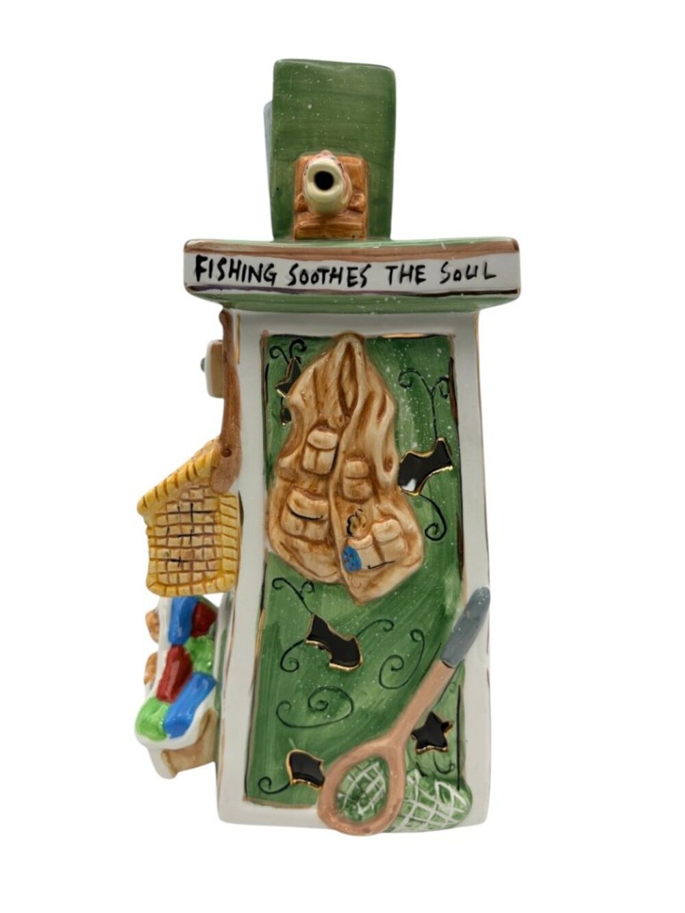 Robert Marble SIGNED Fishing Soothes The Soul Ceramic Candle Tower Sculpture - Picture 3 of 11